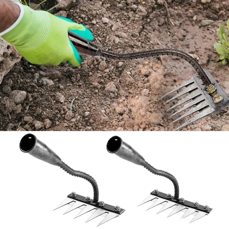 

Metal Weeding Hoe Rake Stainless Steel Garden Weeders Grass Rooting Loose Soil Hand Weeding Removal Puller Gardening Tools