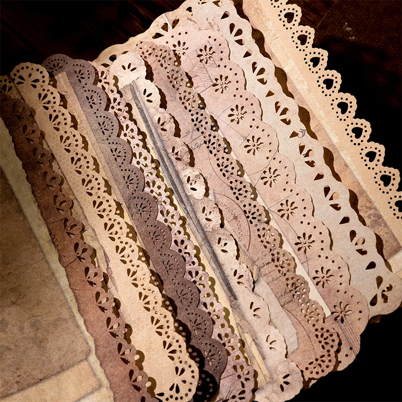 Vintage Lace Hollow Out Material Paper Pack Aesthetic Floral Border Decorative Paper for Junk Journal Scrapbook DIY Crafts