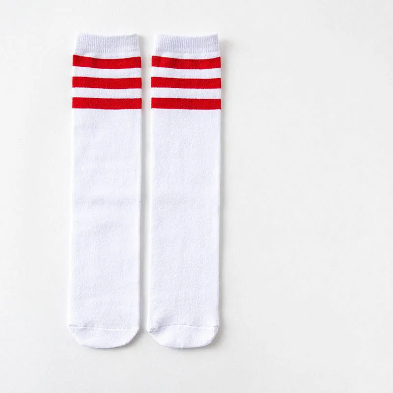 1/2/3Pairs Kinder Mädchen Kniehohe Baumwolle Socken Schwarz Weiß Drei-Linie Gestreiften Laufsport socken Fußball Golf Sport Socken – Detail 23