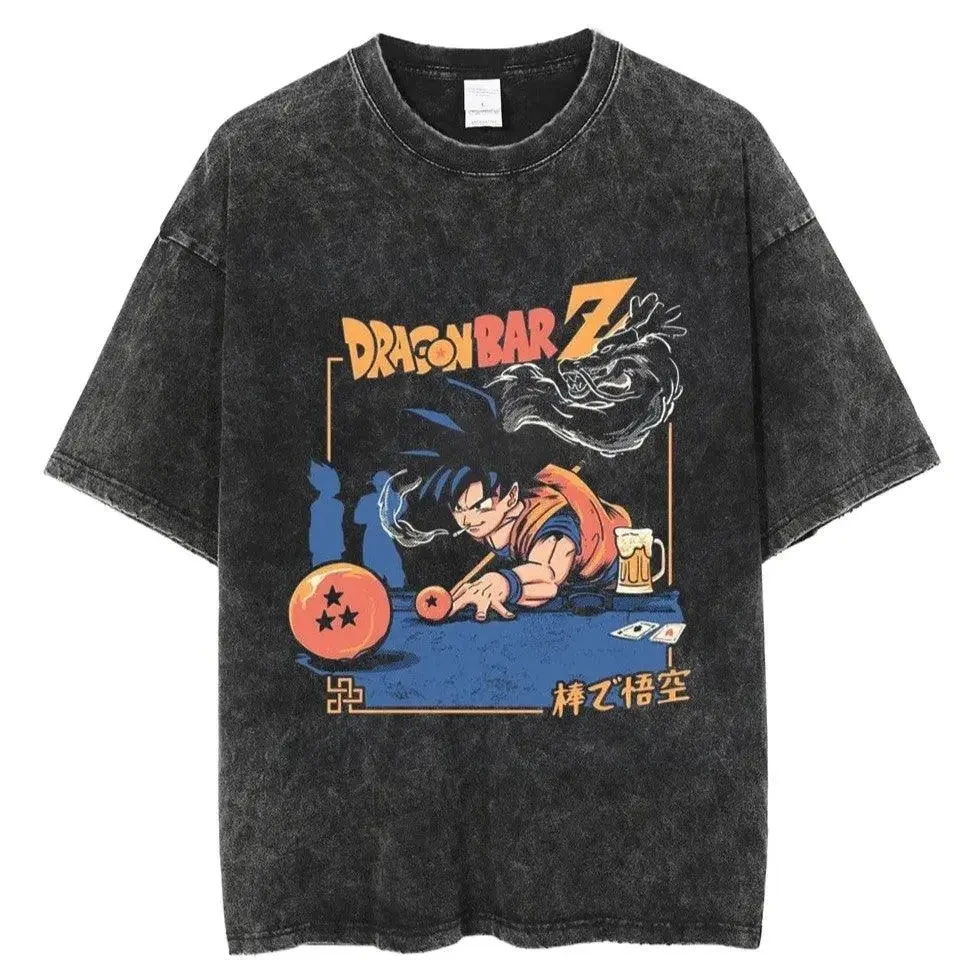 

2026 Summer Dragon Ball Oversized T-shirt High Quality 100% Cotton Son Goku Pool Graphic Print Vintage Washed Unisex Casual Tee