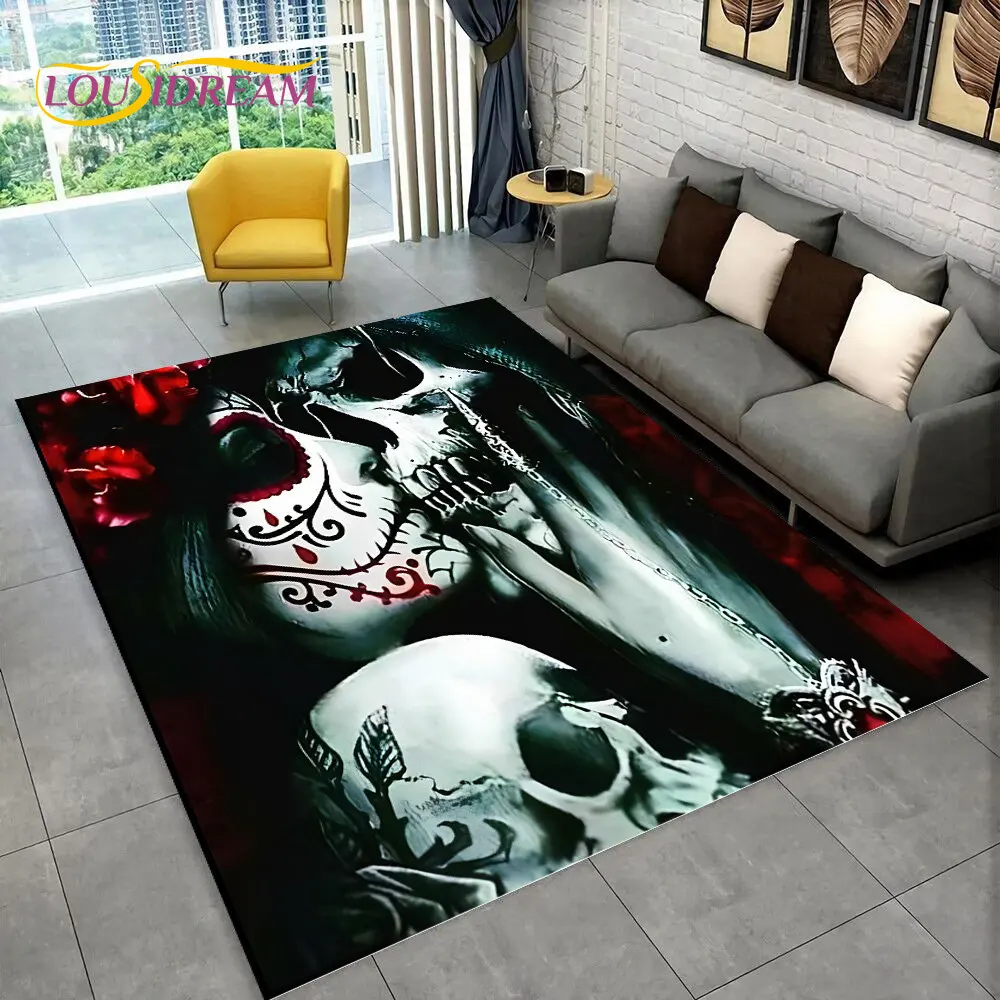 3D Gothic Horror Female Skull Dead Girl Area Rug,Carpet Rug for Home Living Room Bedroom Sofa Doormat Decor,Non-slip Floor Mat