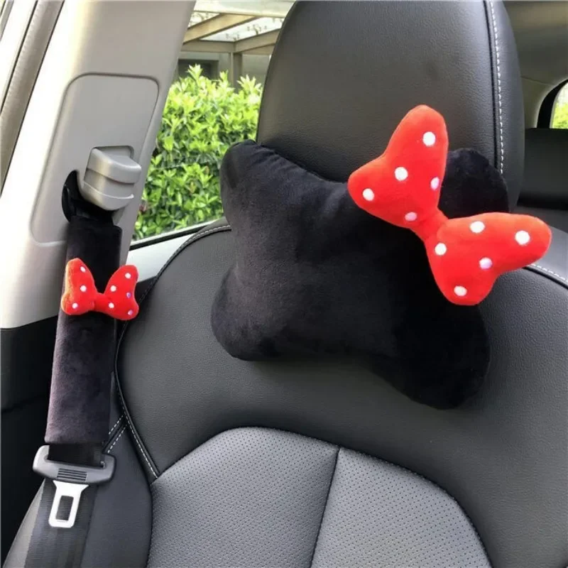 Cute Bowknot Car Headrest Neck Pillow Universal Plush Seat Belt Shoulder Pad Car Accessories Interior For Women view 5