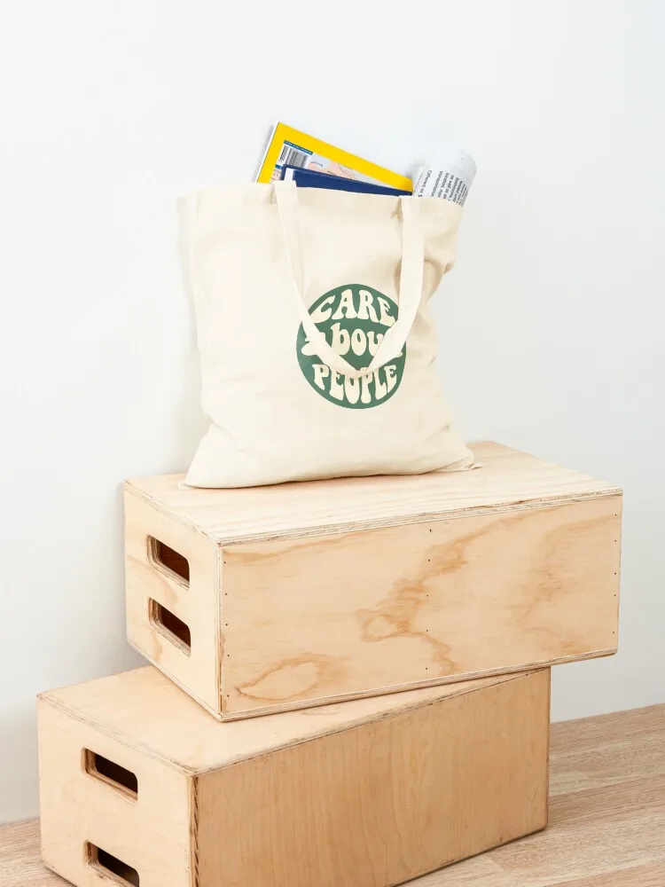 Care about People (Dark Green) Tote Bag foldable reusable bag university shopper bag Canvas stote Shopper