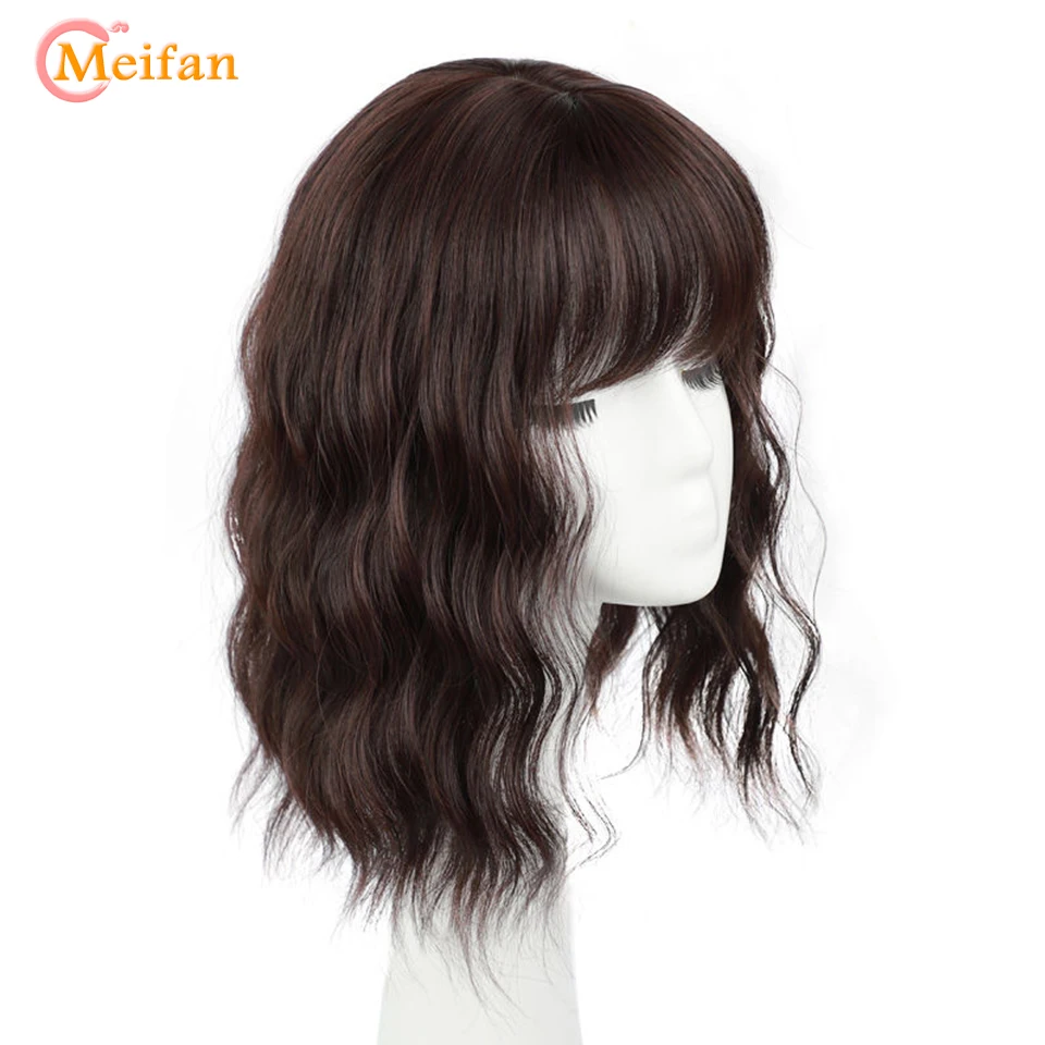 MEIFAN Synthetic Toupee Hairpiece 3-Clips On One Piece Hair Extension With Bangs Closure Hair For Women Cover the White Hair Hai