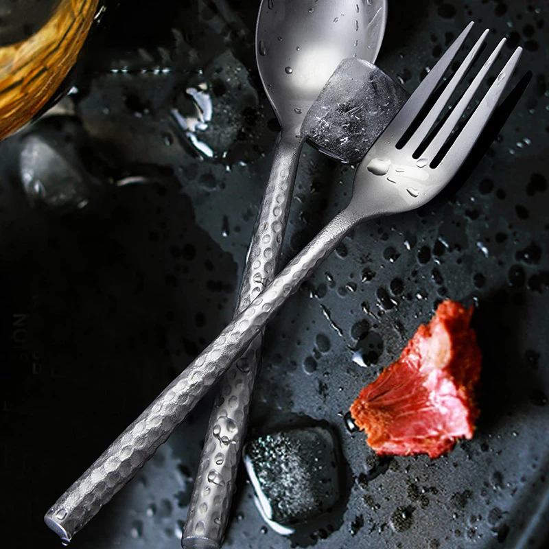 

Hammering Cutlery Set Stainless Steel Luxury Dinnerware Fork Spoon Knife Western Dinner Kitchen Tableware Gold and Silver