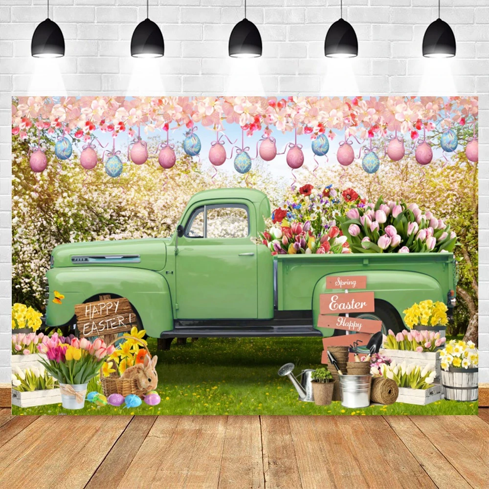 Sfondo fotografico di Pasqua primaverile Tavola di legno Erba verde Coniglio Uova di coniglietto Decorazioni per feste per bambini Sfondo Forniture per fotozona