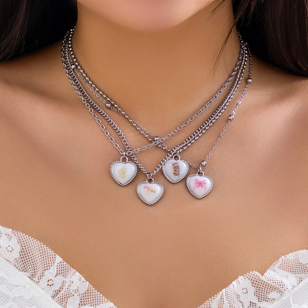 Necklace Puppy Heart Pendant Stackable Layered Chic Refined Wedding Party Jewelry Women Rose Gold Tone Metal Chain