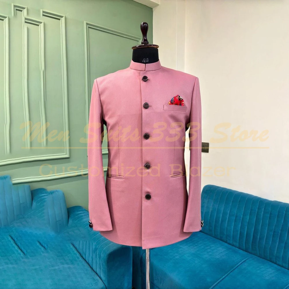 

Элегантные мужские приталенные костюмы, модные розовые однобортные комплекты с лацканами-стойкой, комплекты из двух предметов, куртка и брюки, индивидуальная свадебная мужская одежда