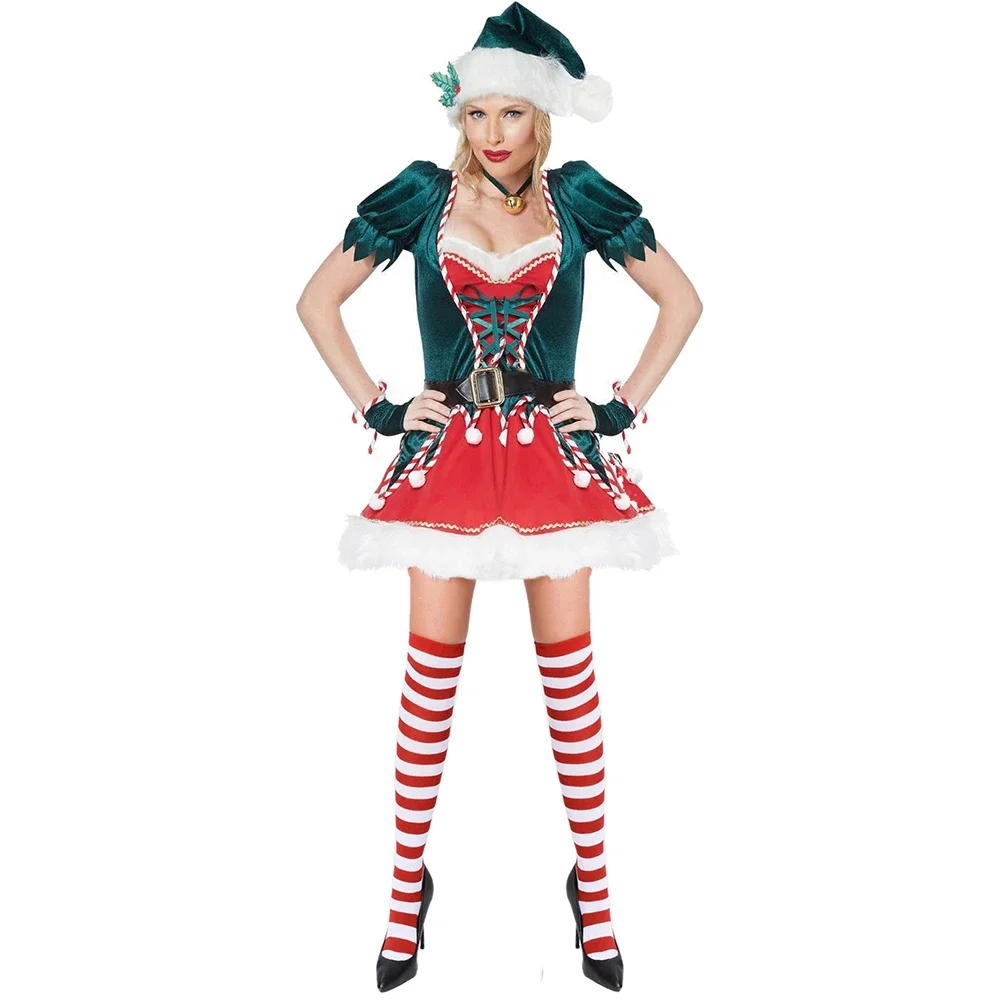 

Christmas Party Adult Women Cosplay Sexy Christmas Dress Santa Claus Elf Costume New Year Clothes Warm X-Mas Dress Fancy Outfit