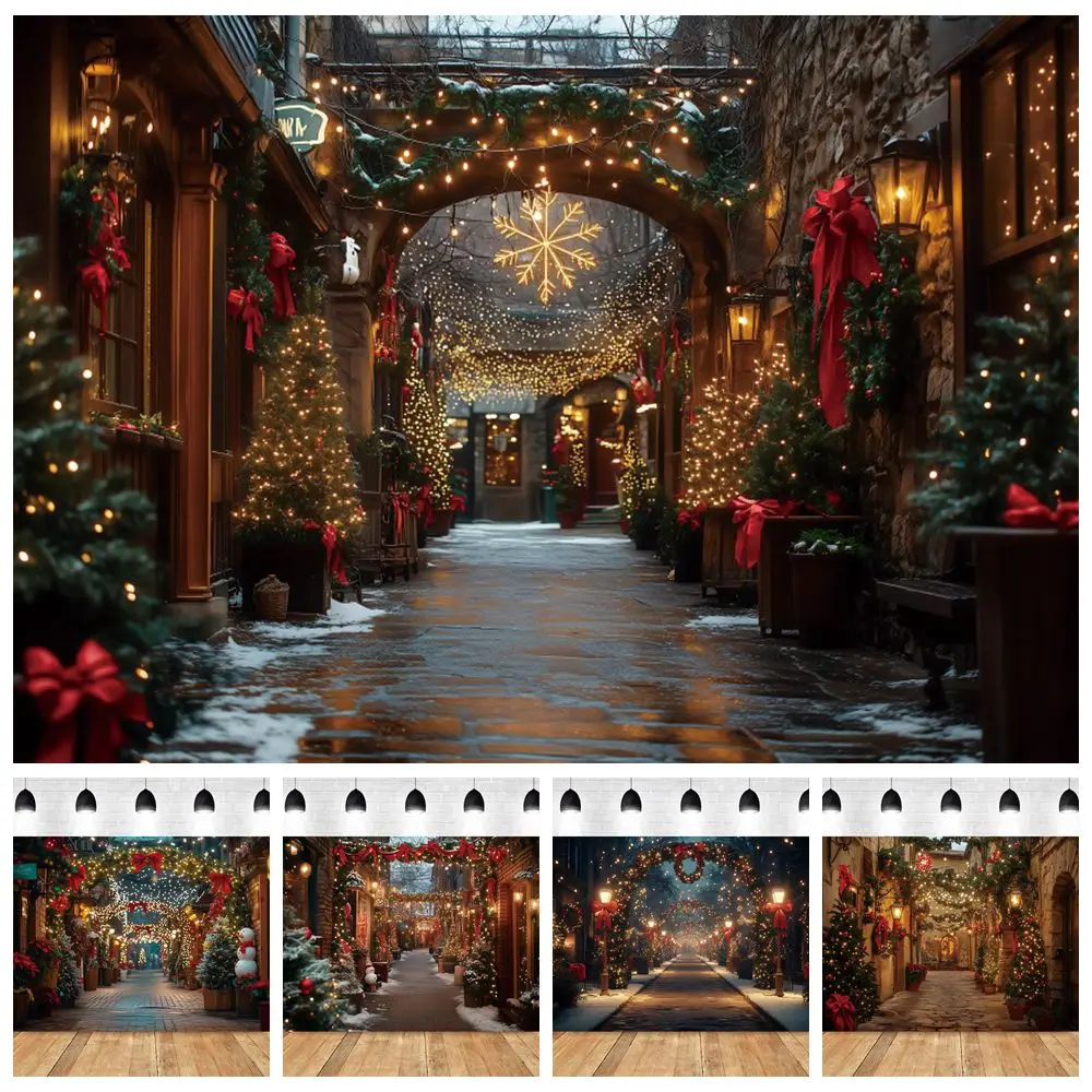 

Christmas Town Backdrop Christmas Decoration Street Scene Xmas Tree Festival Photography Background Photo Studio Photobooth Prop