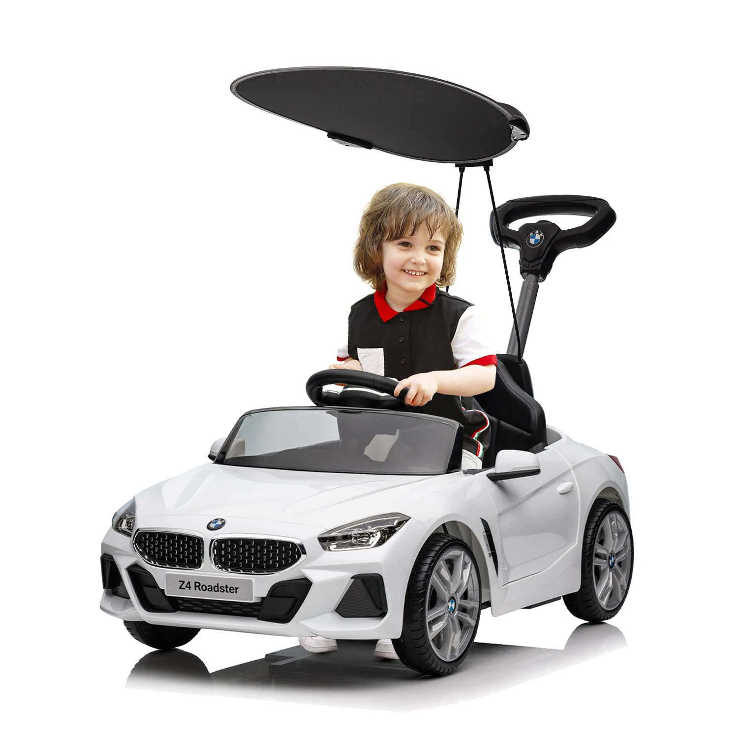 Push Ride-on Car for Toddlers 1-3, Licensed BMW Z4 Toddler Push Car with Canopy,Adjustable Push Rod,Horn,Music,Silent Wheel, Pus