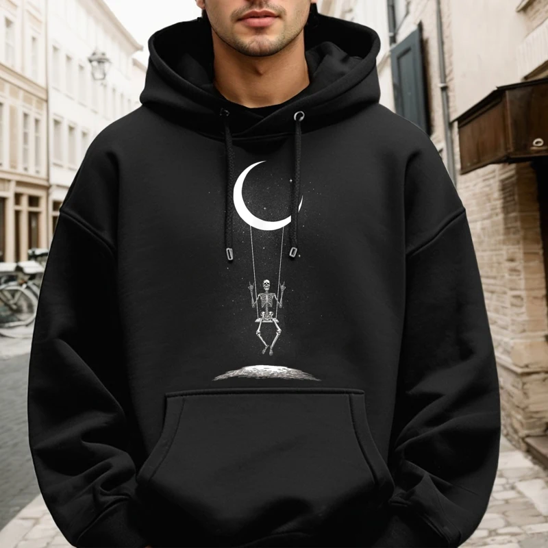 Skeleton Moon Swing Rock On O-Neck Hoodies Summer Sweatshirt long Sleeve Funky Lose Sweatshirt Funny women's