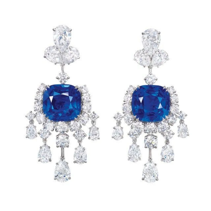 

Bellux 925 Silver Gold-plated Jewelry Royal Sapphire Cushion Shaped Synthetic Blue Corundum Dinner Earrings