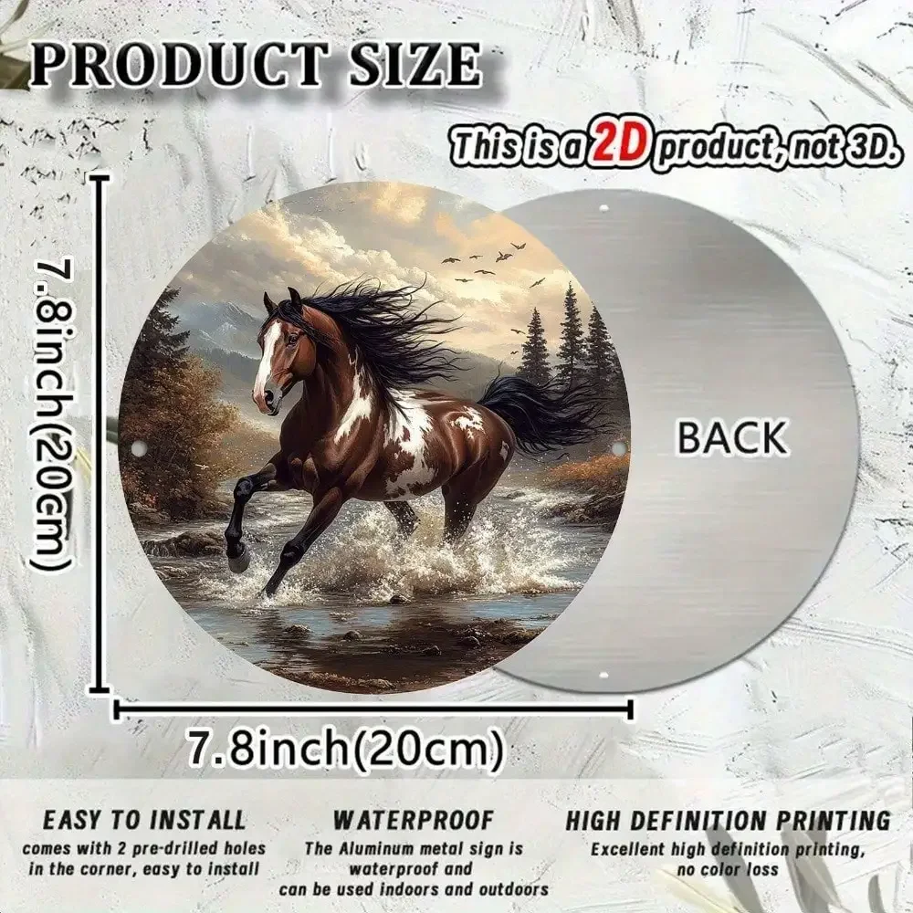 Starlight Valley Aluminum Metal Wall Sign, Vintage Running Horse Pattern, 8x8inch , Rural River Scene Art, Suitable for Home and Bar Decoration
