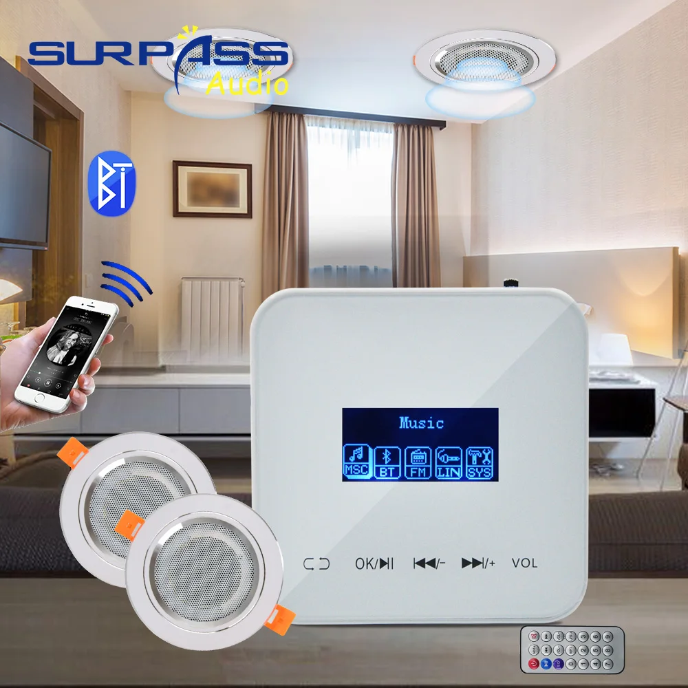 Mini amplificador de fondo de música con pantalla HD bluetooth de 1,77 pulgadas, panel de control para casa y villa, reproductor de audio para baño, compatible con radio FM