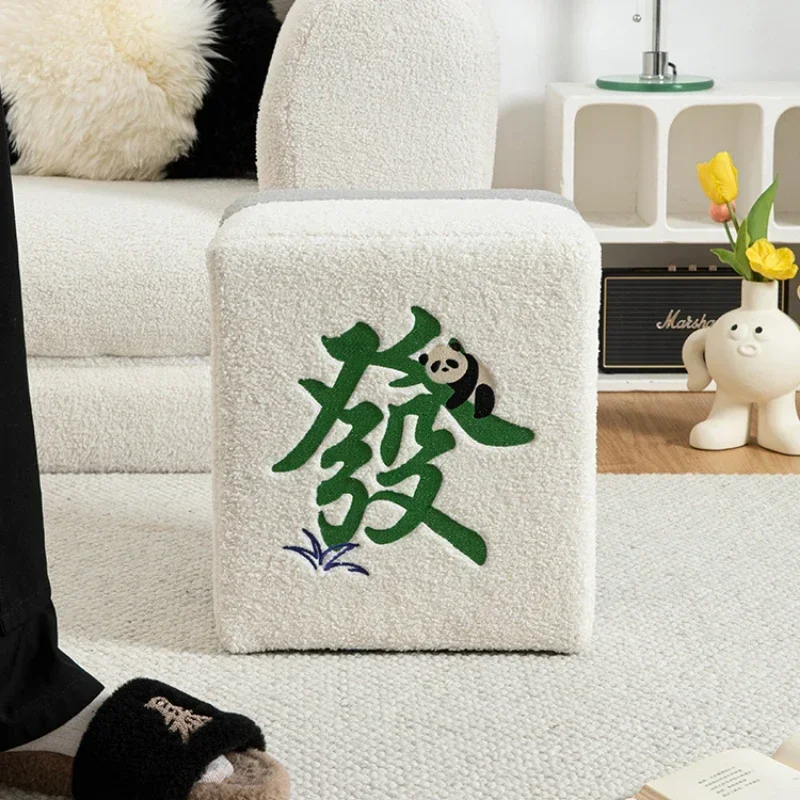 Creative Plush Square Stool Multi-Use Wooden Shoe Stool Entryway Comfy Living Room Sofa Companion Home Mahjong Seat