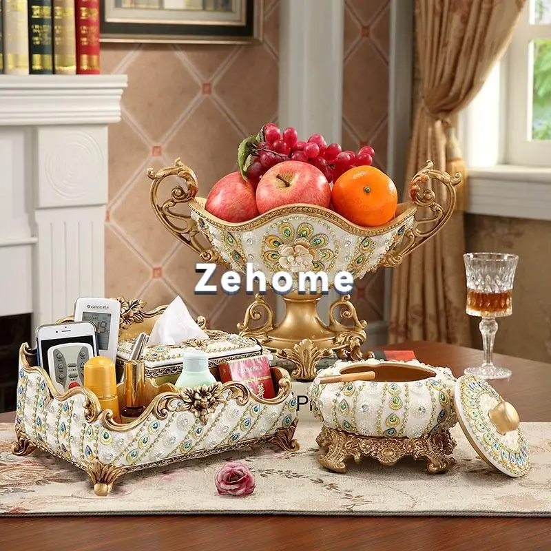 Large European double-layer fruit plate, household living room coffee table fruit basin ornament, luxury multi-layer dried fruit