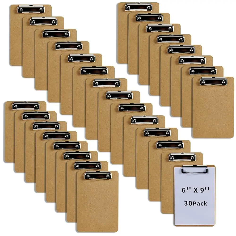 

30 Pack Mini Clipboards, Eco-Friendly Wood Hardboard with Low Profile Clip, 6 x 9 Inches Small Clipboards for Home, Office,