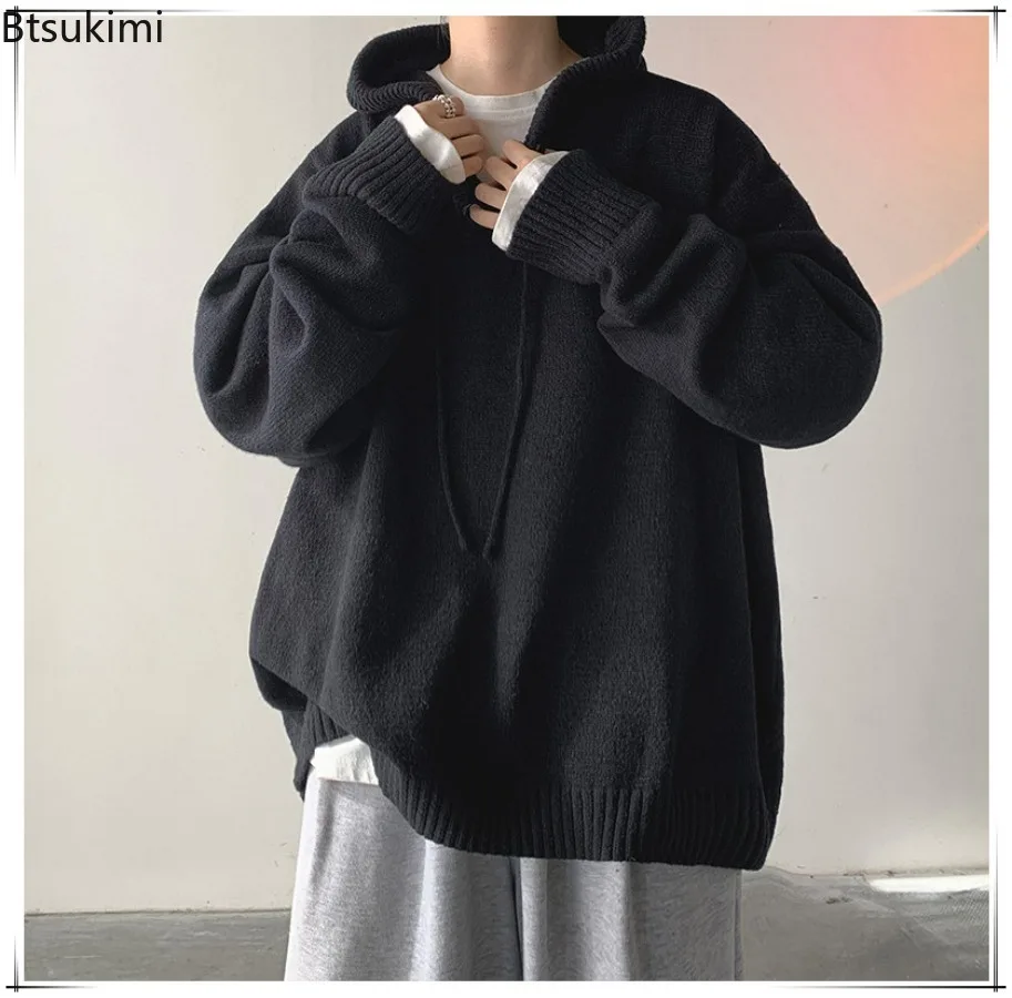 

Men's Autumn Winter Turtleneck Pullovers Knitted Sweater Long Sleeve Hooded Jumpers Loose Casual Slight Strech Button Sweaters
