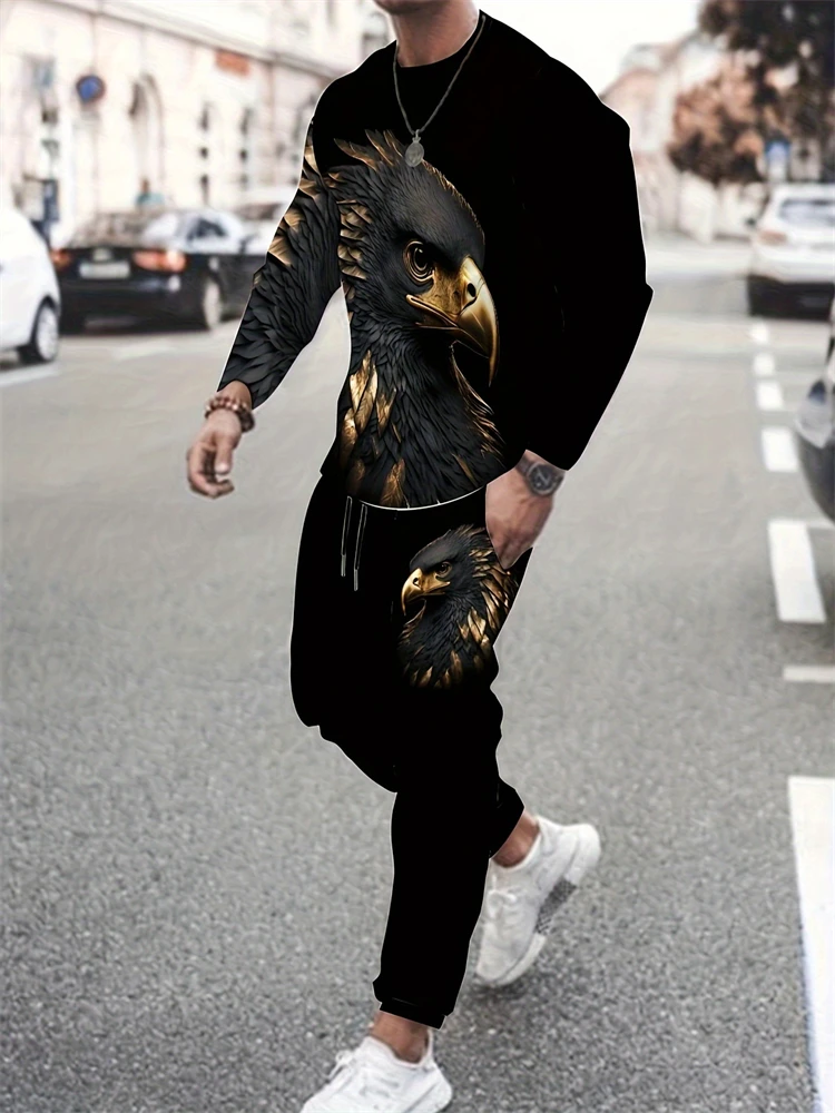 Spring/Fall Men's Two-Piece Set 3D Pattern Printed Long-Sleeve T-Shirt With Drawstring Casual Pants Men's Streetwear Set