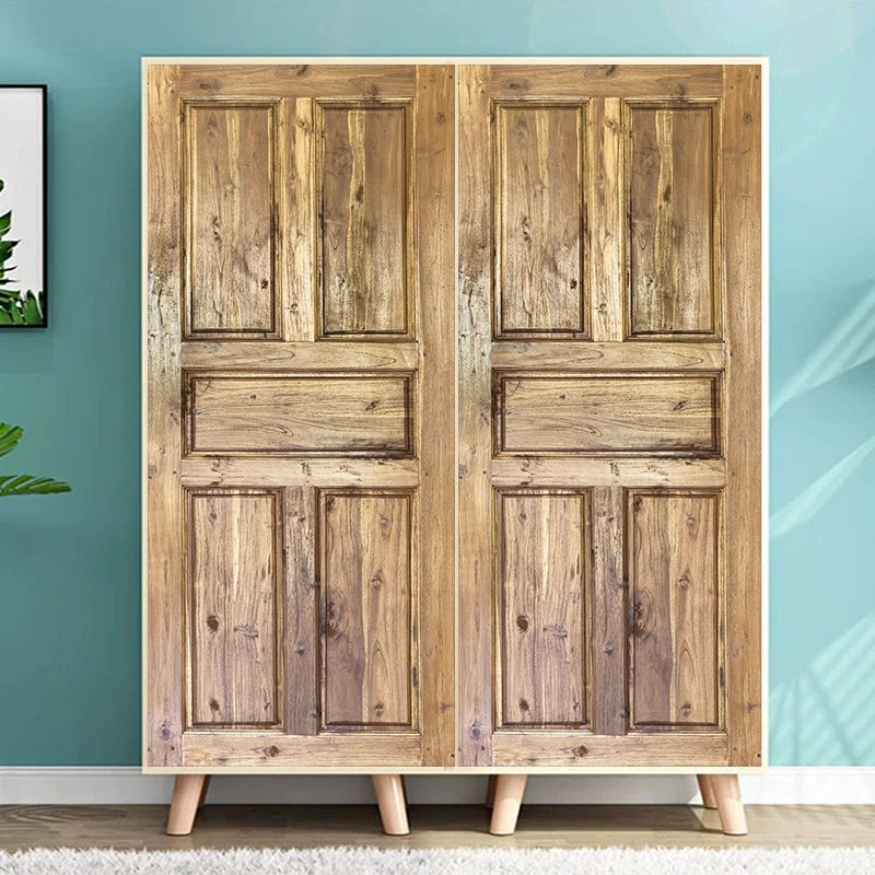 Papel tapiz artístico Vintage para puerta de grano de madera, pegatina Mural para dormitorio, armario, espejo de vidrio, póster, decoración del hogar, pelar y pegar, 2 piezas por juego