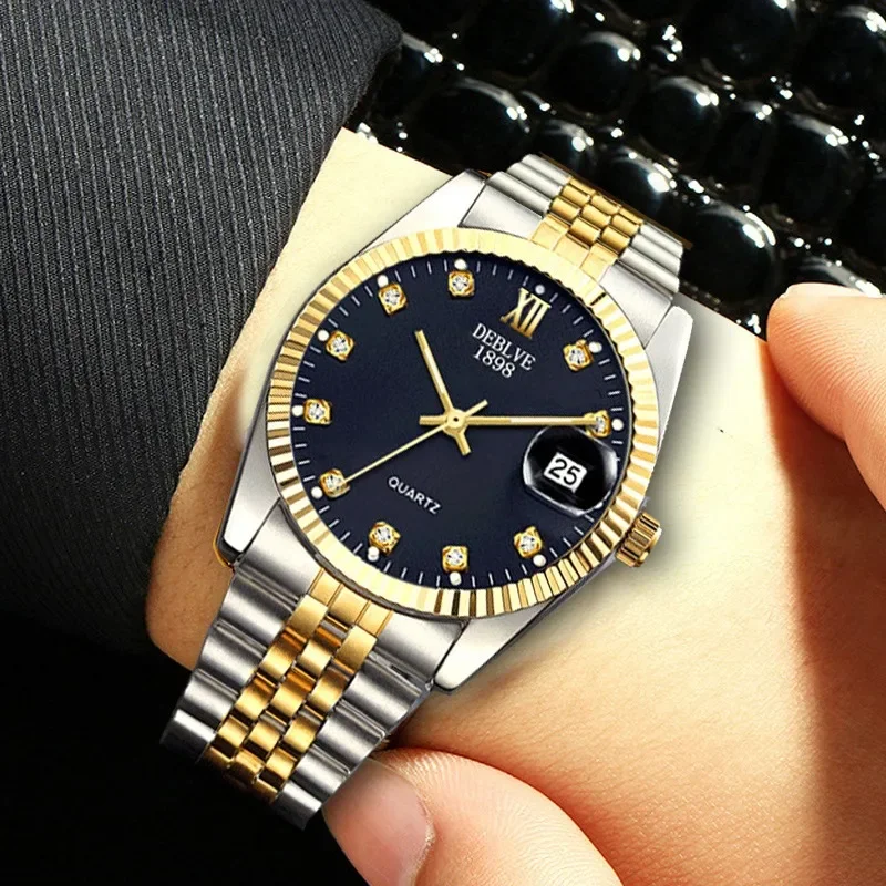 Solid Strap Watch Fashion Classic All-in-one Men's Watches Calendar Steel Strap Couple's Watch Diamond Women's Watch