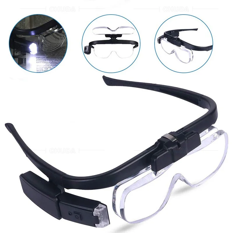 High Definition Head Mounted Glasses Magnifying Glass Overlay Lens LED Light Electronic Motherboard Inspection And Maintenance