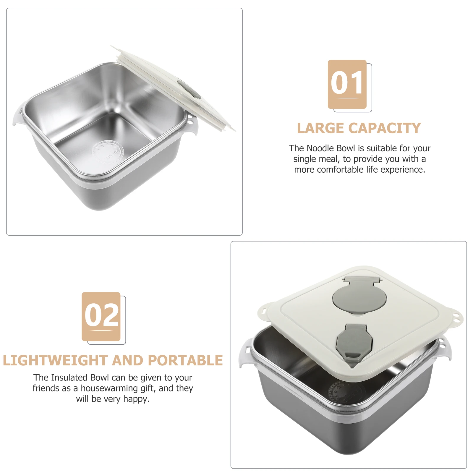 

Ramen Bowl Stainless Steel Large Capacity Portable Kids Insulated Food Box With Lid For Single Meal Soups Salads