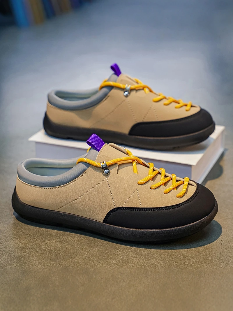 Men's Summer Anti-Slip Slip-On Slippers Vintage Head Cover Commute Workwear Flat Heel Casual Synthetic Leather PVC Bottom