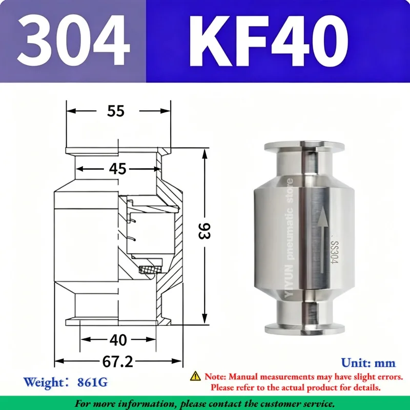 1pc KF16 KF25 KF40 KF50 304 Stainless Steel Vacuum Check Valve One-Way Non-Return Valve KF Series for Vacuum Pump