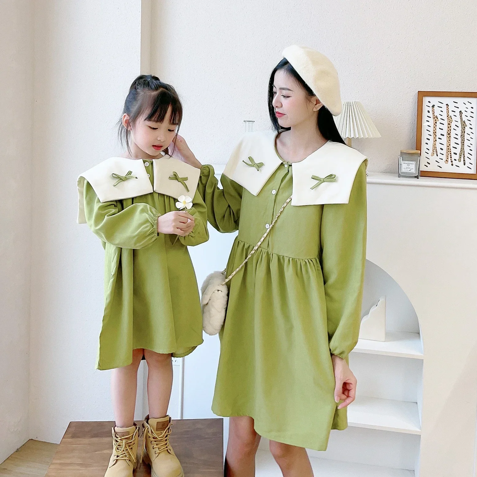 Mother And Daughter Equal Dress Women Long Sleeve Dresses Mom And Baby Girl Matching Clothes 2023 Autumn Children Cute Clothing