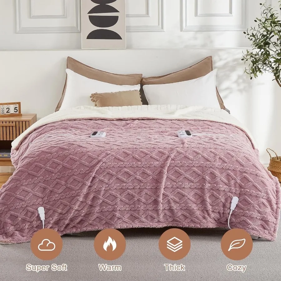 

Электрическое одеяло с подогревом King Size 90×100, двойное управление, быстрый нагрев, 10 уровней нагрева, мягкий шерпа-флис, машинная стирка