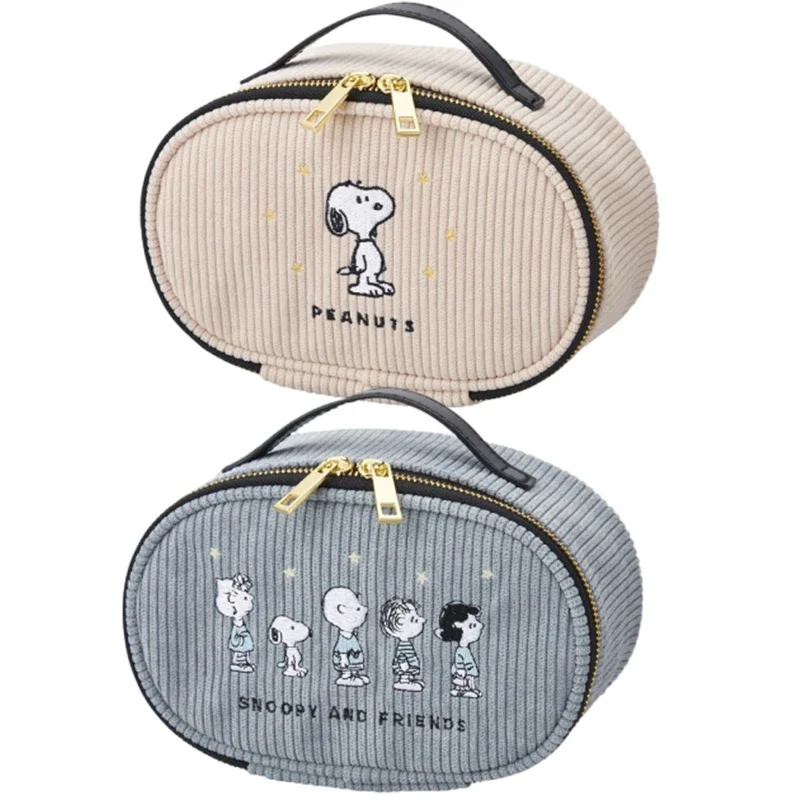 스누피 카와이 코듀로이 휴대용 화장품 핸드백, 애니메이션 만화 소녀 여행 대용량 워시 보관 가방, 파우치 선물, 핫 세일