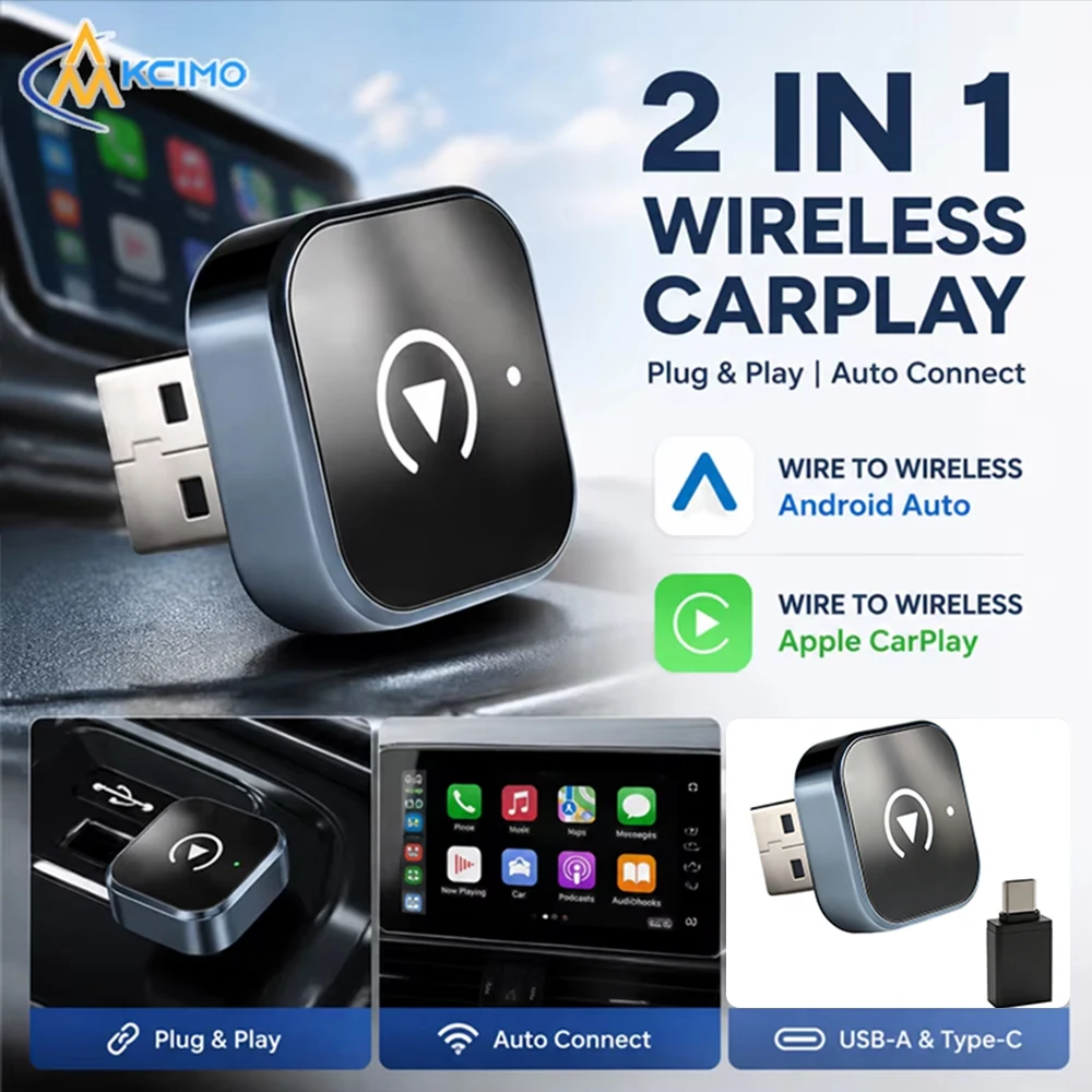 Dual-Function Wireless Connection Converter, Wired to Wireless Smart Vehicle Link Adapter, In-Car Phone Connection Module