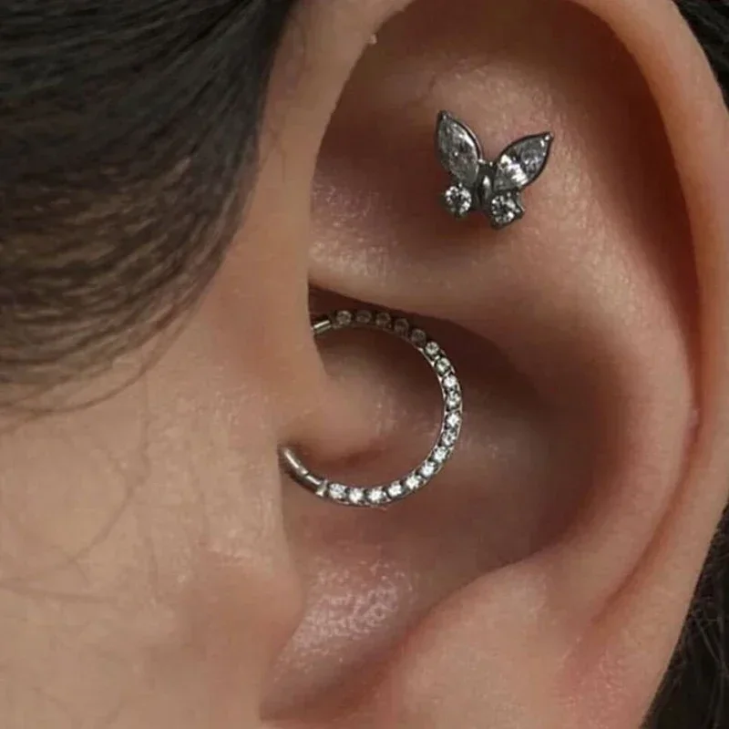 مجوهرات ثقب الجسم من التيتانيوم ، فراشة مثيرة ، خيط داخلي ، شفة ، أنف ، أذن ، غضروف ، زركون ، أنثى ، 16 جم ، 18 جم ، ASTM F136 ، 5A #6