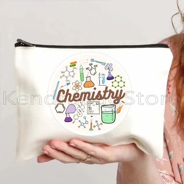 Funny Chemistry Biology Science Art Cute Gifts Canvas Cosmetic Bag Travel Makeup Cotton Bags Case Pouch Storage Lipstick Bag
