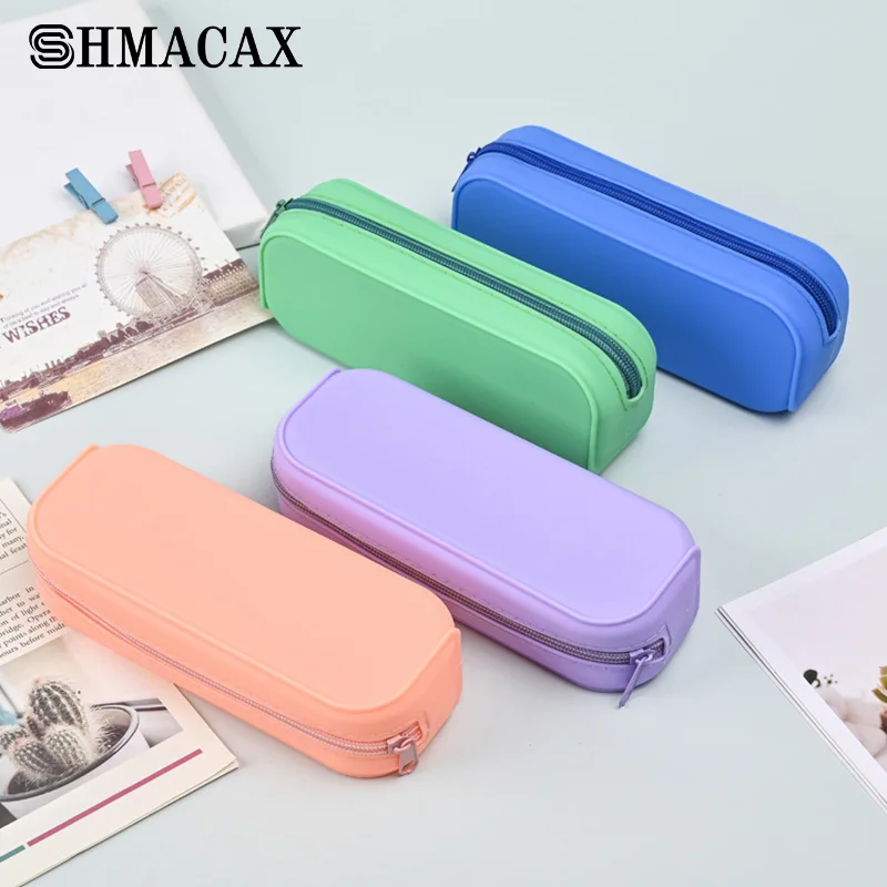 Fashion Soft Silicone Pencil Case Candy Color Pencil Stationery Box Large Capacity Makeup Brush Storage Box Student Supplies