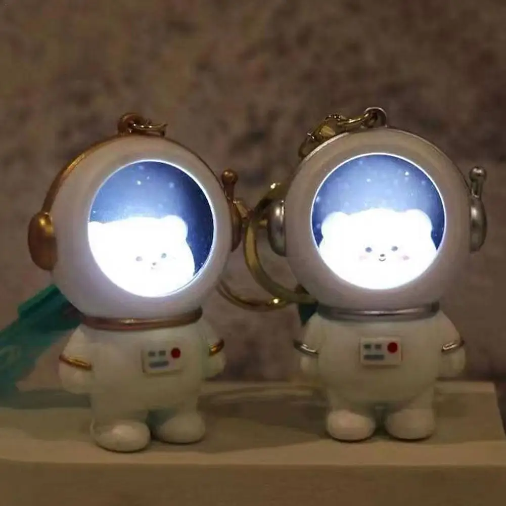 

Starry Sky Luminous Astronaut Keychain Couple Luminous Bear Bag Pendant Small Gift Kawaii Kitten Night Light Decorative Chain