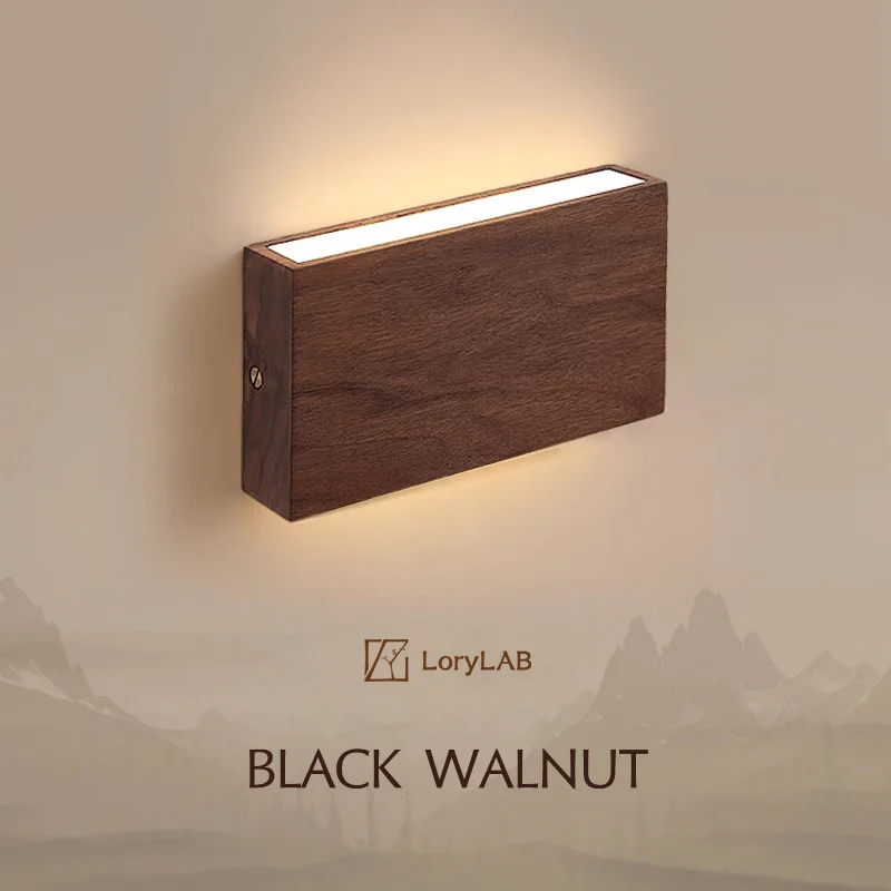 Walnut Wood Box, Wabi-sabi minimalist Modern style,Wall Sconce light for Bedroom, Bedside, Living, Dining Room, Showcase