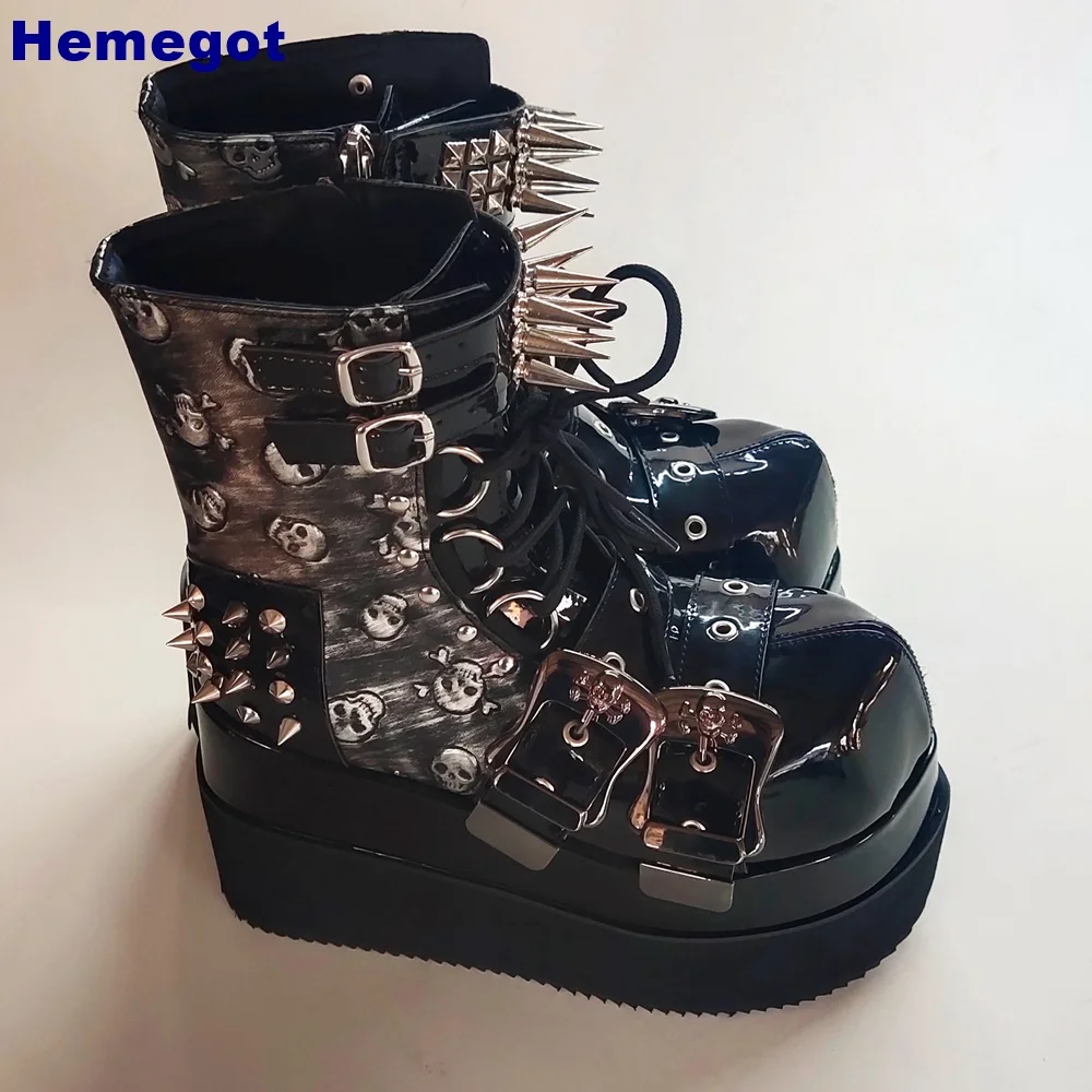 Buty damskie z kolcami i nitami 2024 New Thick Sole Round Toe Punk Street Rock Shoe Fashion Sports Casual Motorcycle Boot