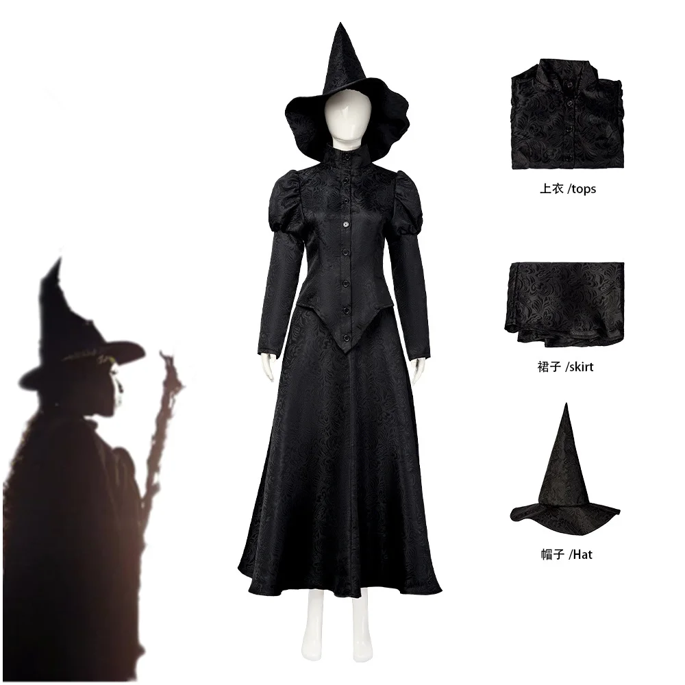 Wic-ked elphaba cosplay kostüm erwachsene wiz-ard top rock set hexe uniform halloween party kleidung outfi weihnachts feier frauen