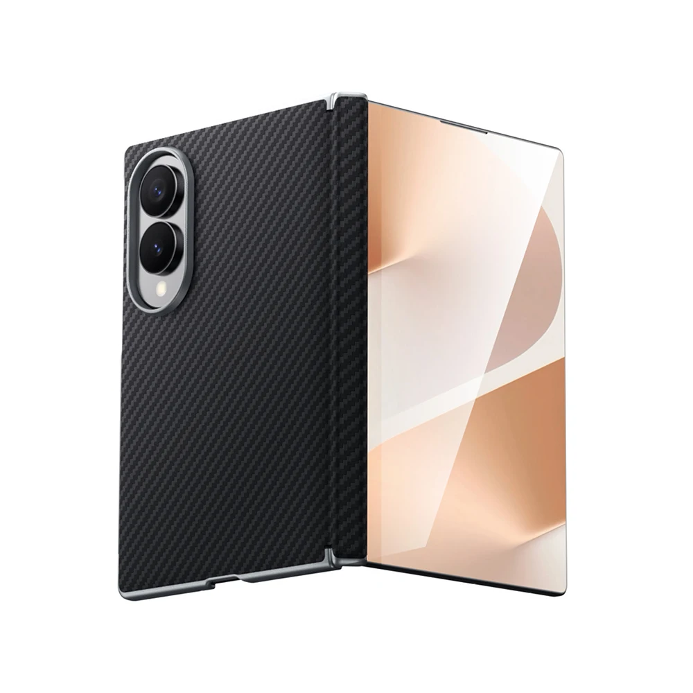 Carbon Fiber Case for Samsung Galaxy Z Fold 8/Ultra, Shiny Electroplated Frame, Hinge Protection, Shockproof Cover