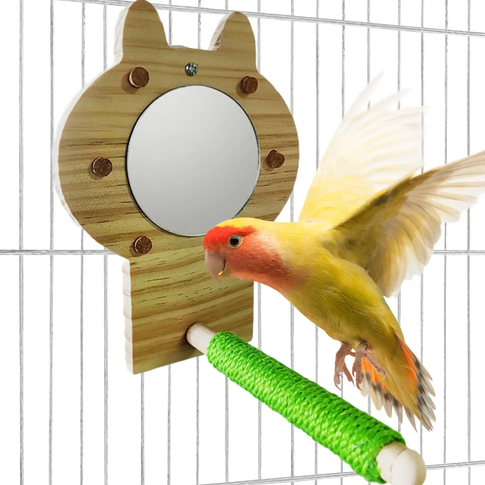 Bird Parakeet Mirror for Cage Hanging Parrot Perch Stand Hummingbird Toy for Conures Lovebird Grey Macaw Canary Cage Accessories