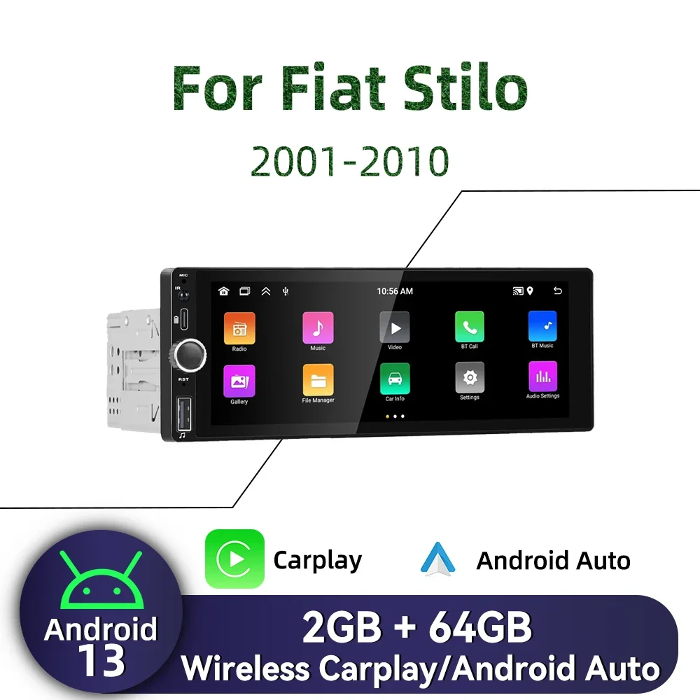 For Fiat Stilo 2001-2010 1 Din Android Radio Carplay Android Auto 6.86