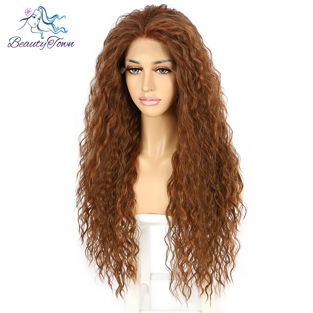 Highlight Ginger Synthetic 13x3 Lace Front Wig Brown Ginger Orange Kinky Curly Wig HD Transparent Lace Front Wig Cosplay Wig