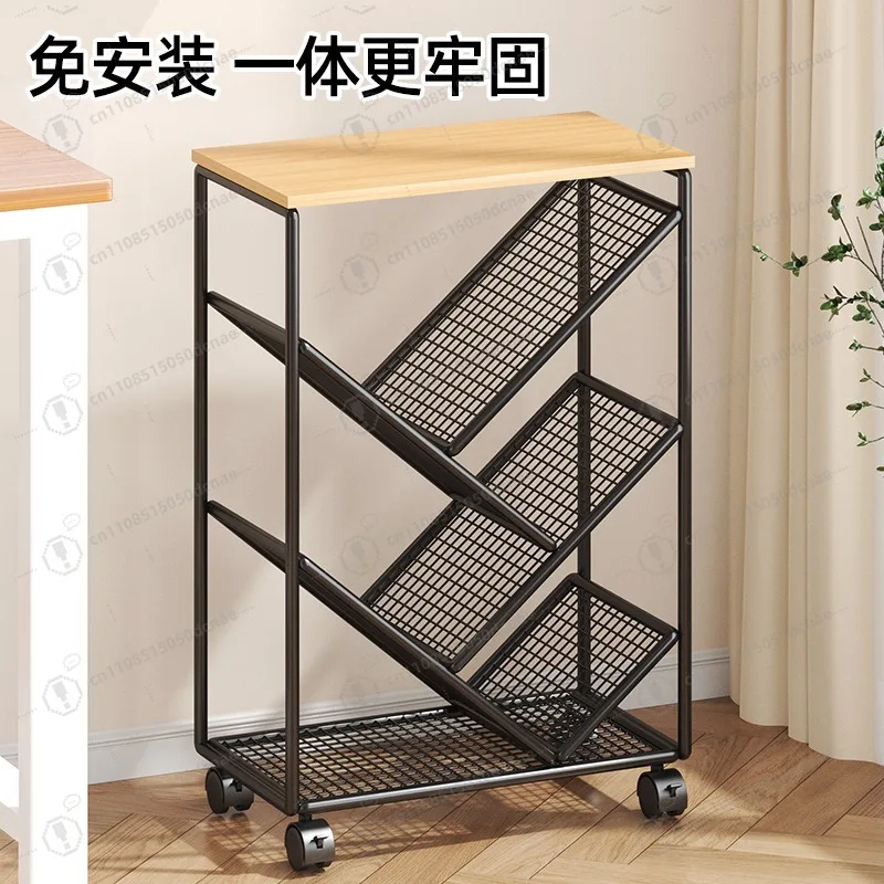 

Книжная полка Полка от пола до потолка Подвижная на колесах Простой книжный шкаф для хранения рядом со столом в классе студента