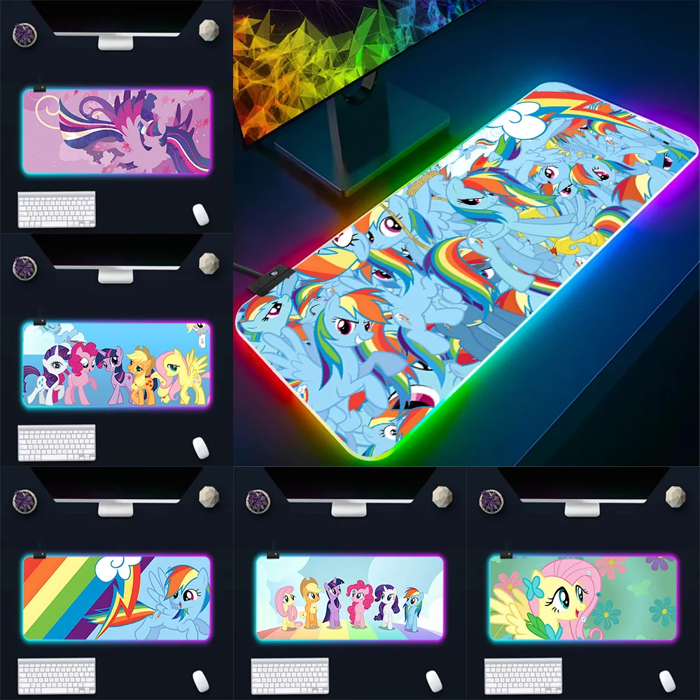 Cute Cartoon M-My-Little-Ponys RGB Pc Gamer Keyboard Mouse Pad Mousepad LED Glowing Mouse Mats Rubber Gaming Computer Mausepad