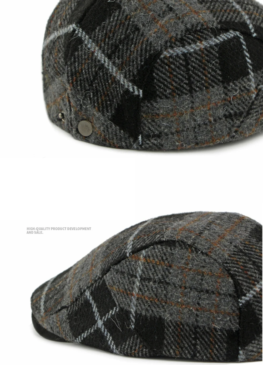 HT4903 Baskenmütze Kappe Neue Herbst Winter Wolle Baskenmütze Hut Frauen Plaid Künstler Maler Hut Männlich Weiblich Ivy Flache Kappe Einstellbar Herren Berets – Detail 4