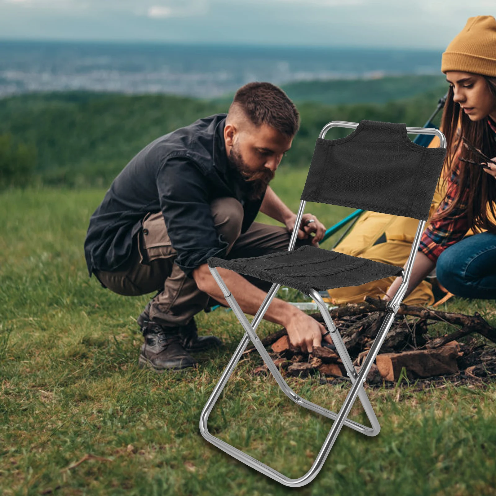 Outdoor Folding Chair Stainless Steel Folding Stool Portable Folding Backrest Chair Outing Backrest Mazar