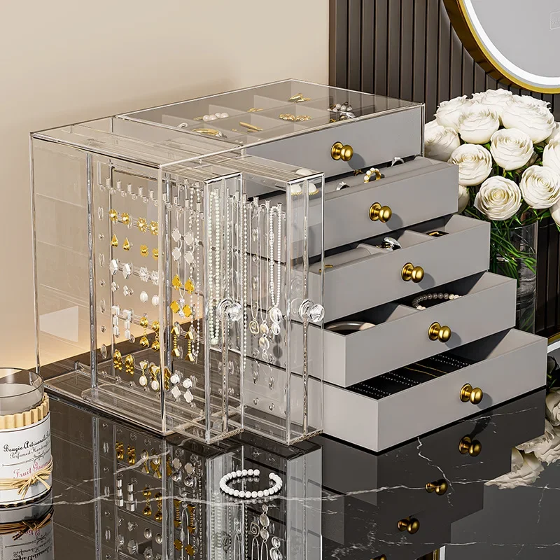 Vintage Plastic Earring And Necklace Display Case with Drawers Clear Storage Case for Bracelets Rings And Accessories